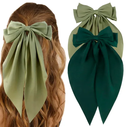 Miniatura 27 de ATODEN Lazos de Cabello de Satén Sedoso 2 Piezas Lazos Grandes para el Cabello para Mujeres Cintas para el Cabello de Cola Larga Extragrandes Lazo