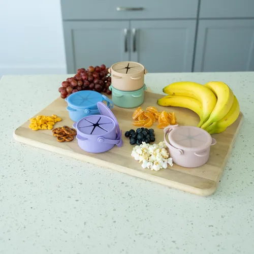Miniatura 5 de Vasos de silicona antiderrames para niños pequeños – Recipientes portátiles para aperitivos para bebés con tapa a prueba de polvo – Vasos a prueba