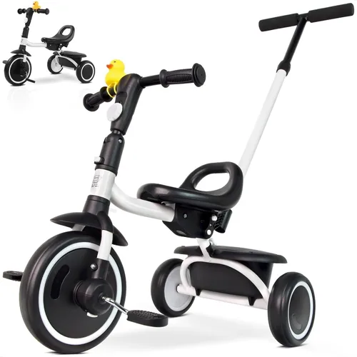 Miniatura 7 de RIDYEE Triciclo para niños pequeños de 18 meses a 5 años con mango de empuje extraíble, triciclos para niños de 3 a 5 años, ideal para familias