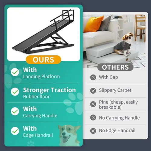 Miniatura 7 de Rampa para perros, rampa plegable de madera ajustable de 5 niveles para cama mediana, sofá, SUV - Alta tracción, rampas portátiles para mascotas