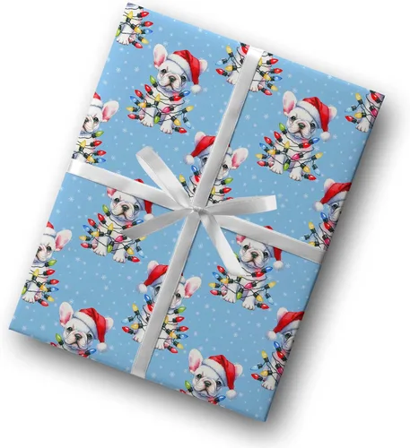 Miniatura 5 de Lindas luces de Navidad, papel de regalo de bulldog francés de Navidad, decoración de Navidad con temática de perro cachorro