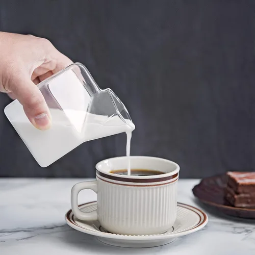 Miniatura 5 de Jarra de cartón de leche de vidrio lindo transparente Kawaii Milk Carton Cup Mini Creamer Jarra Contenedor de 12 onzas, 1 unidad