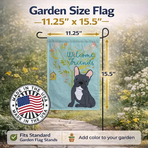 Miniatura 3 de Caroline's Treasures BB7632GF Bandera de jardín con texto en inglés «Welcome Friends» de Bulldog francés negro para buzón, bandera decorativa