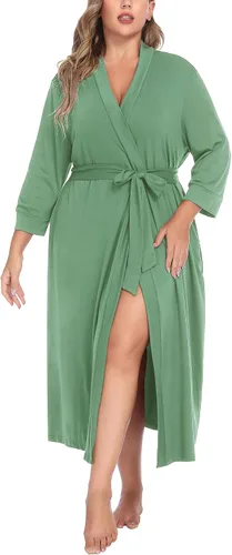 IN'VOLAND Bata tipo kimono para mujer, talla grande, larga, de punto, cuello en V, ropa de dormir ligera y suave, 1X-5X