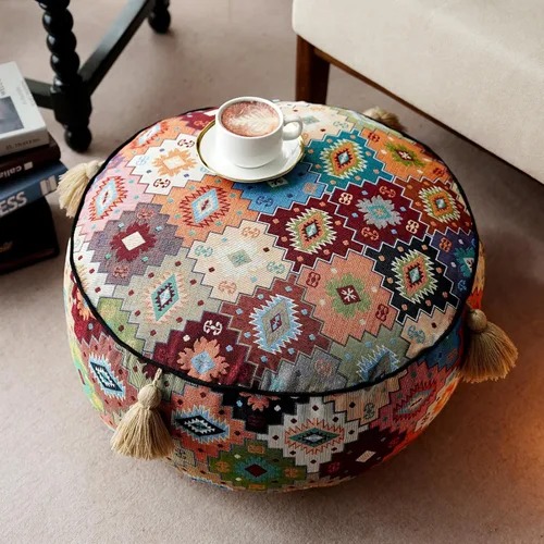 Miniatura 8 de Funda de puf bohemio sin relleno, reposapiés otomano, taburete indio mexicano, puf, almacenamiento para sala de estar, decoración de dormitorio Boho