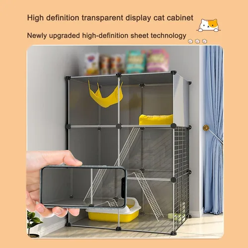 Miniatura 2 de DIY 2/3 Tier Cat House, Panorama Cat Villa, Gabinete para Gato, Diseño Semicerrado, Espacio Libre Extra Grande, Fácil de montar