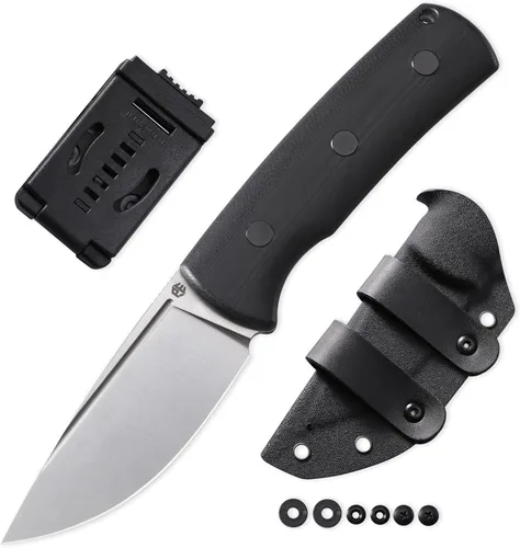 Petrified fish PFP01F Beluga Cuchillo de hoja fija, hoja de satén N690 de 3.62 pulgadas, cuchillo de hoja fija G10/Micarta de 5.85 onzas para negro