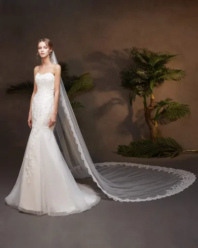 Miniatura 5 de EllieHouse Velo de novia largo de encaje de lentejuelas catedral para mujer con peine de metal L92, 3M118 INCH