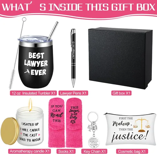 Miniatura 2 de 7 piezas de regalos de abogados para mujeres, regalo de escuela de derecho, incluye vaso de acero inoxidable de 12 onzas, llavero, vela, bolígrafo