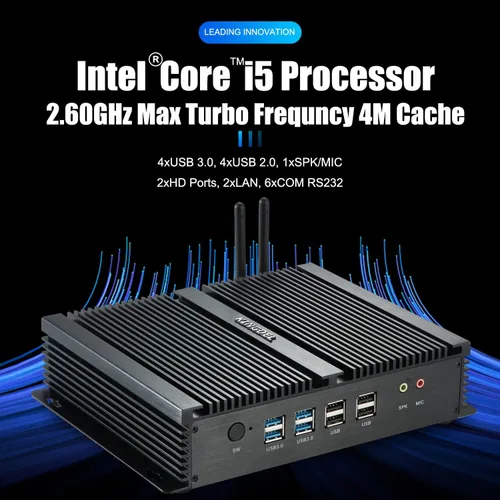 Miniatura 2 de KINGDEL Mini PC sin ventilador, CPU i5, 4GB RAM 128GB SSD, HD Graphics 4400, 6xCOM RS232, 4xUSB 3.0, 2xNIC, 2xHD Puertos de computadora de escritorio