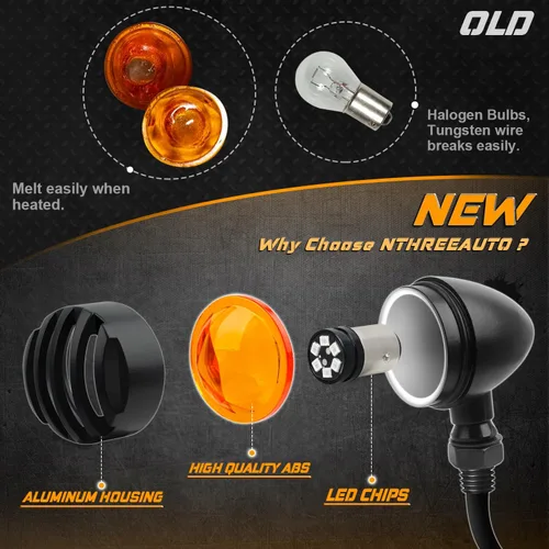 Miniatura 2 de Luces intermitentes NTHREEAUTO para motocicleta, faros intermitentes de LED, de aluminio y resistentes al agua, luces indicadoras universales