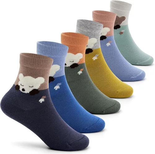 Miniatura 42 de Aisyee Calcetines de algodón para niños, calcetines sin costuras para niños, calcetines coloridos de cuarto de punto, paquete de 6