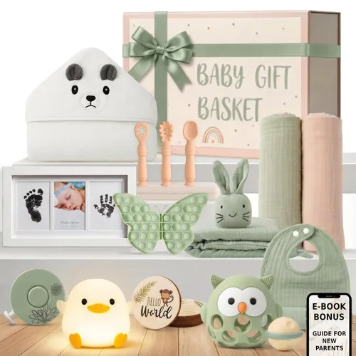 Cesta de regalo para bebé de 22 piezas con elegante caja magnética de recuerdo, juego de regalo para bebé recién nacido para niño y niña, regalos de