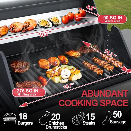 Miniatura 3 de Parrilla de gas propano 3+1 quemador de 39,000 BTU con rejillas de hierro fundido y quemador lateral, tapa de acero inoxidable de doble pared, calor