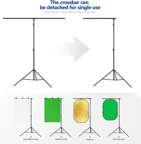 Miniatura 6 de Neewer Kit de soporte de fondo en forma de T, soporte de trípode ajustable de 8.5 pies de alto y barras transversales de 5 pies/4.9 ft de ancho