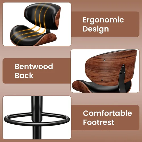 Miniatura 5 de YaFiti - Taburetes giratorios de bar para mostrador de cocina, taburetes de bar ajustables de madera curvada, taburete de bar tapizado en cuero