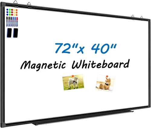 Miniatura 8 de H-Qprobd Pizarra blanca grande de borrado en seco para pared, 72 x 40 pulgadas, pizarra blanca magnética con bandeja larga para bolígrafos, pizarras