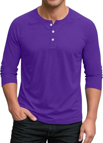 Miniatura 15 de Ctreela Camiseta Henley de manga 3/4 para hombre, estilo casual, ajustada, color sólido, manga larga, camiseta de béisbol Caqui
