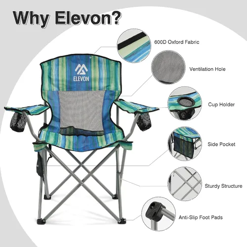 Miniatura 4 de Silla de camping Elevon, silla plegable portátil al aire libre con brazos, soporte para tazas y bolsa de transporte