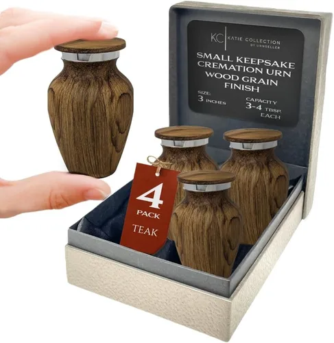 Miniatura 17 de Urna pequeña de recuerdo para cenizas humanas - Memorial de apariencia de madera de cerezo - Mini urna hecha a mano para compartir - Aluminio 1