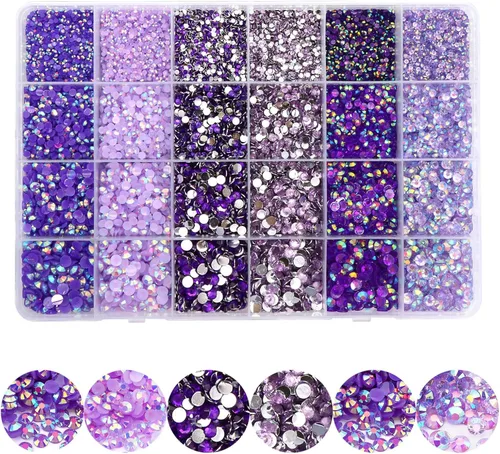 22800 diamantes de imitación de gelatina para arte de uñas, diamantes de imitación con parte trasera plana, color morado, brillantes a granel, gemas