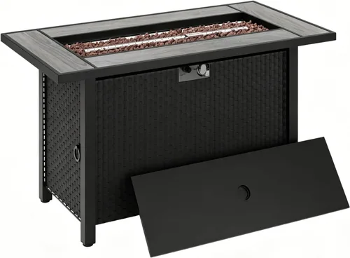 Mesa para fogata de propano de 44 pulgadas, mesa rectangular de gas para exteriores de 50,000 BTU con tapa, cubierta impermeable, mesa rectangular