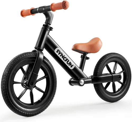 SYNCFUN Bicicleta de equilibrio para niños pequeños, asiento ajustable y asa de transporte, neumáticos antideslizantes de 12 pulgadas, bicicleta