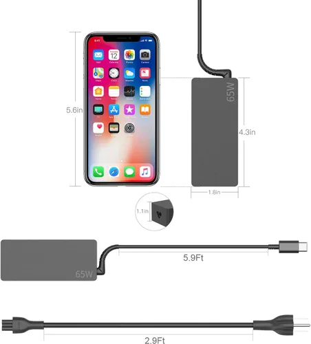 Miniatura 7 de Cargador USB-C para laptop de 65 W, cargador Chromebook compatible con Lenovo Chromebook C330 S330 100e 300e 500e Yoga C930 C940 720 ThinkPad T480