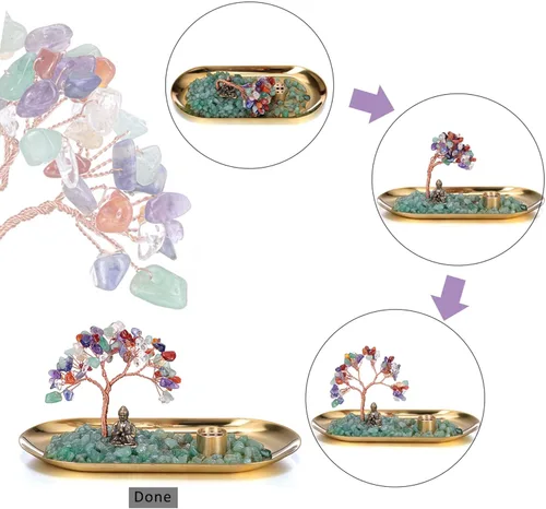 Miniatura 5 de Jovivi Soporte de incienso de cristal para palos, piedra de cristal curativo, árbol de dinero, juego de estatua de Buda, quemador de incienso