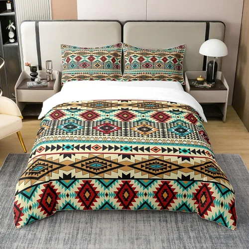 Miniatura 14 de Funda de edredón 100% algodón estilo bohemio del suroeste – Funda de edredón étnica tribal flecha – Juego de decoración de dormitorio completo