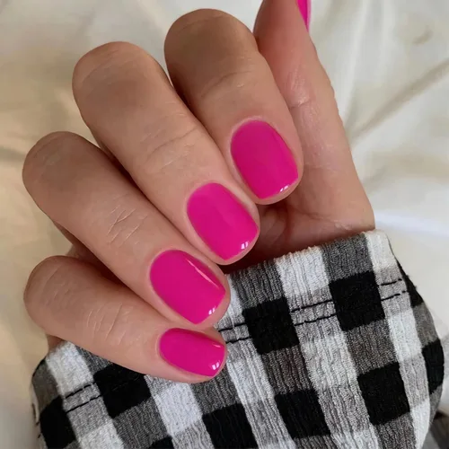 Miniatura 15 de Uñas postizas cuadradas a presión cortas, uñas postizas rosas, uñas postizas acrílicas, diseño brillante de cubierta completa, uñas adhesivas, uñas