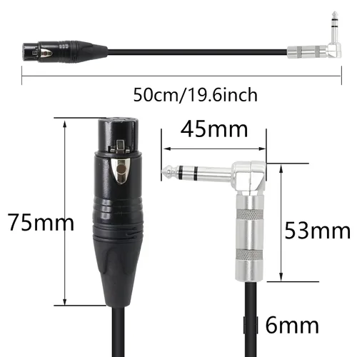 Miniatura 5 de Cable de 1/4 a XLR de 90 grados en ángulo recto de 0.250 in TRS macho a conector XLR hembra Cable de micrófono estéreo de audio para altavoces