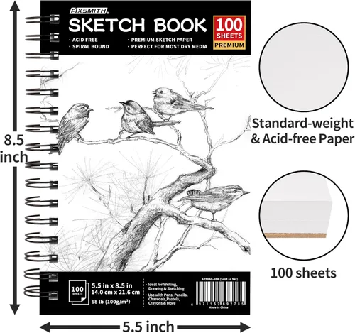 Miniatura 3 de FIXSMITH Cuaderno de bocetos de 5.5 x 8.5 pulgadas, 400 hojas (68 libras/3.53 oz/m²), papel de dibujo sin ácidos, bloc de bocetos de artista Negro
