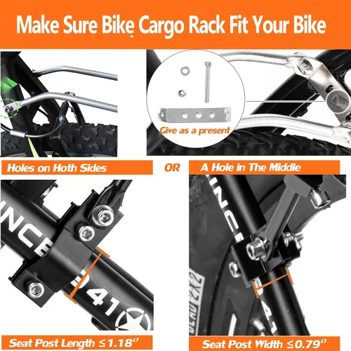Miniatura 6 de Portaequipajes trasero para bicicleta con reflectante de gran tamaño, Portaequipajes para bicicleta con soportes de montaje extra largos