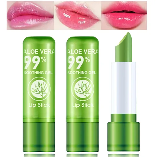 Labial de aloe vera, cuidado labial de larga duración, bálsamo labial nutritivo y voluminizador, brillo labial, cambio de color mágico con 3P.