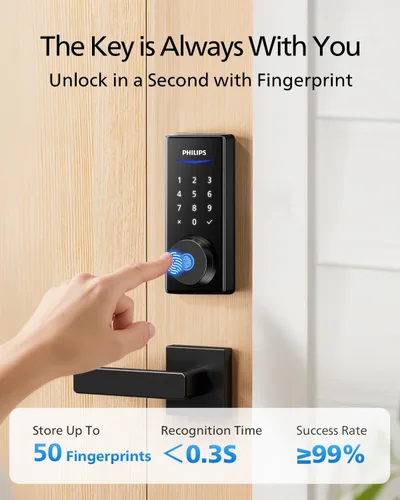 Miniatura 4 de Philips - Cerradura inteligente WiFi con manija, cerradura de puerta sin llave con reconocimiento de huellas dactilares y puente WiFi, cerraduras
