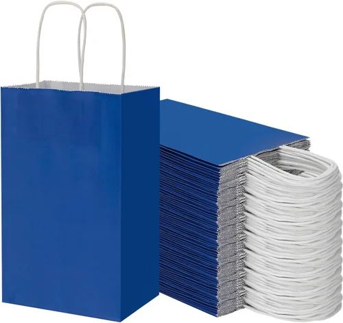 Miniatura 8 de Paquete de 100 bolsas de papel kraft pequeñas de 5.25 x 3.25 x 8.25 pulgadas, color verde hierba con asas, a granel, bolsas de regalo de Toovip