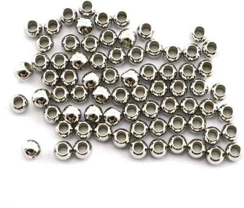 Miniatura 6 de Paquete de 50 cuentas espaciadoras doradas de acero inoxidable 304, cuentas espaciadoras redondas lisas con agujero de 0.079 pulgadas, cuentas
