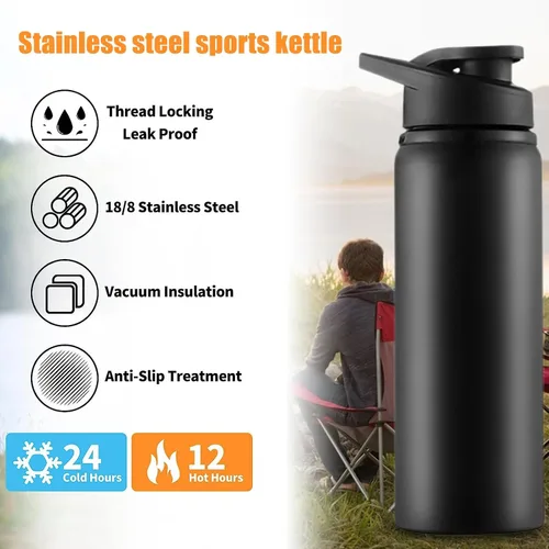Miniatura 5 de Botella de agua deportiva de 24 onzas, botella de agua de metal de acero inoxidable para hombres, mujeres y niños, a prueba de fugas, botella