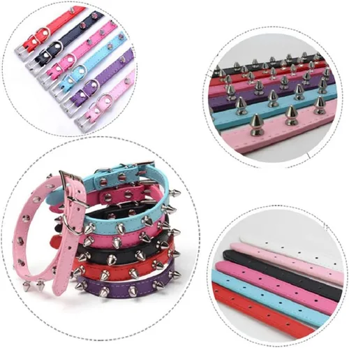 Miniatura 4 de Collar de perro con pinchos para perros medianos, remache de hongos, piel sintética suave, collar de gato con tachuelas, ajustable para perros Azul