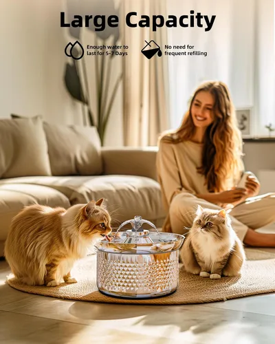 Miniatura 3 de Bomba de repuesto para fuente de agua para gatos Fuente de agua para gatos de acero inoxidable de 108 oz/3.2 L para gatos en el interior, fuente