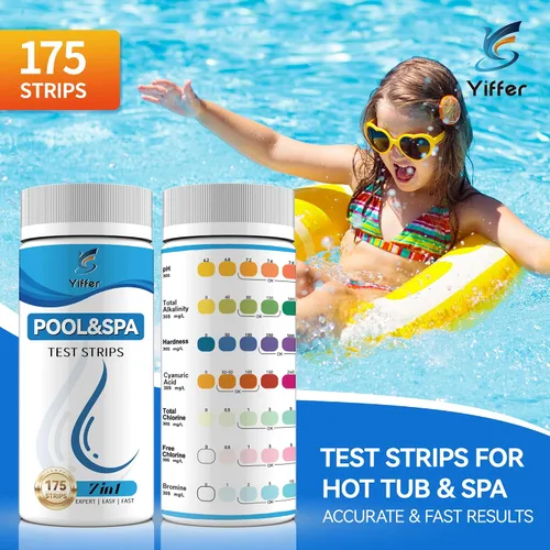 Miniatura 7 de 175 tiras de prueba de 7 vías para bañera de hidromasaje y piscina, bromo de prueba precisa, alcalinidad total, pH, cloro libre, dureza total, ácido