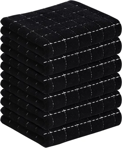 Homaxy Toallas de cocina de rizo de algodón 100% (negro, 13 x 28 pulgadas), diseño a cuadros, suaves y súper absorbentes, paquete de 6