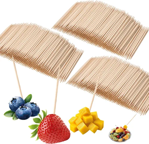 Miniatura 9 de Palillos de dientes de abedul natural para dientes, paquete de 300, palillos de madera de 2.5 pulgadas para aperitivos, frutas y barbacoas, suaves