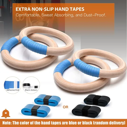 Miniatura 5 de PACEARTH Anillos olímpicos de madera para gimnasia de 1500/1000 libras con hebilla de leva ajustable de 14.76 pies/9 pies de largo, correas