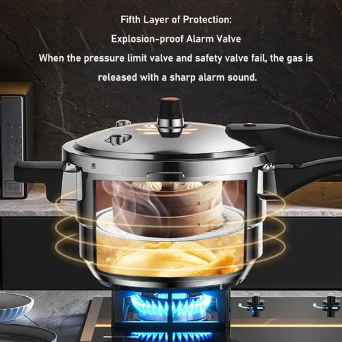 Miniatura 3 de Olla a presión de acero inoxidable de 80 Kpa, gran capacidad, olla a presión con estante de vapor compatible con cocina de gas y inducción (6L)