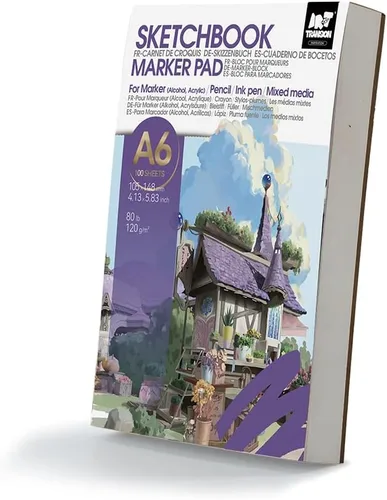 Miniatura 10 de TRANSON Cuaderno de bocetos de medios mixtos para artistas con marcador, 5.8”x8.3” 80 hojas A5 de papel de arte, 80lb/120gsm para pintar, dibujar