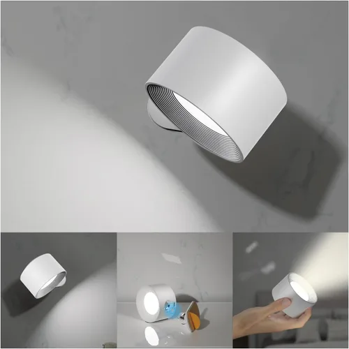 Koopala Apliques LED de pared, lámparas de pared con batería recargable, con 3 brillo, carga extraíble, rotación de 360°, bola magnética, luz de