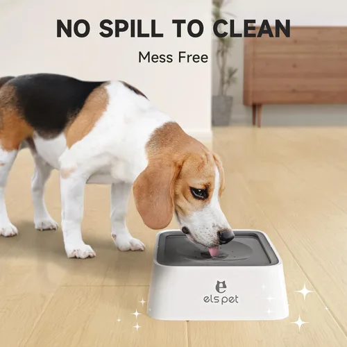 Miniatura 3 de ELS PET - Dispensador de agua sin derrames y de alimentación lenta - Tazón de viaje de gran capacidad de 70oz/2L para perros y gatos (Gris)