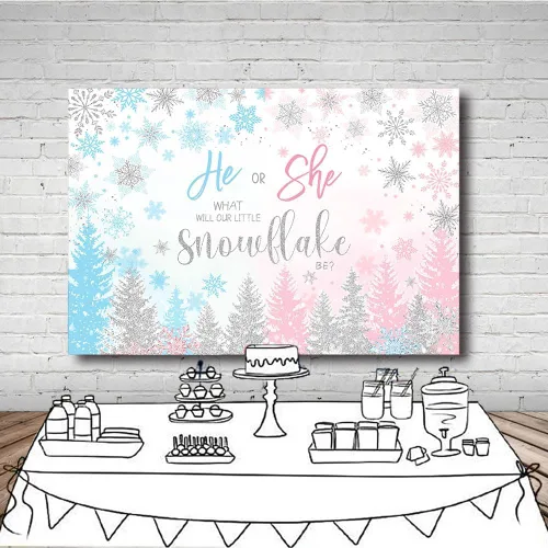 Miniatura 4 de MEHOFOND Fondo de revelación de género de invierno de 7 x 5 pies, ¿qué será nuestro pequeño copo de nieve para niño o niña? Fondo de fotografía rosa